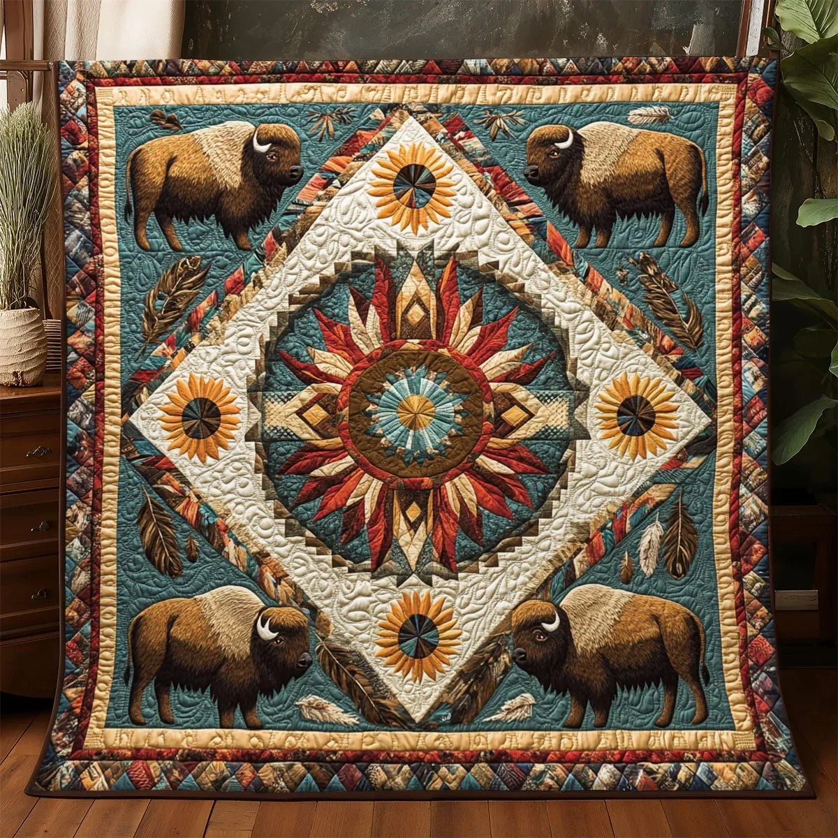 Tribal Bison Power Quilt Blanket