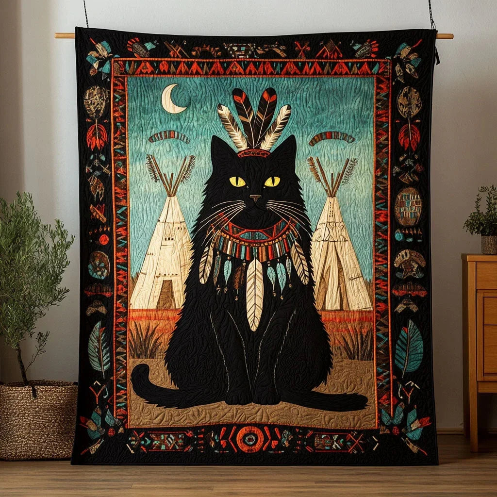 Tribal Cat Spirit Quilt Blanket