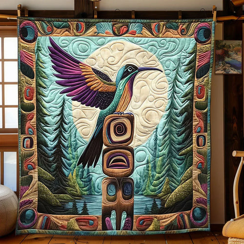 Tribal Hummingbird Totem Quilt Blanket