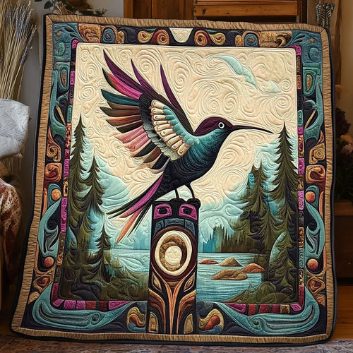 Tribal Hummingbird Totem Quilt Blanket
