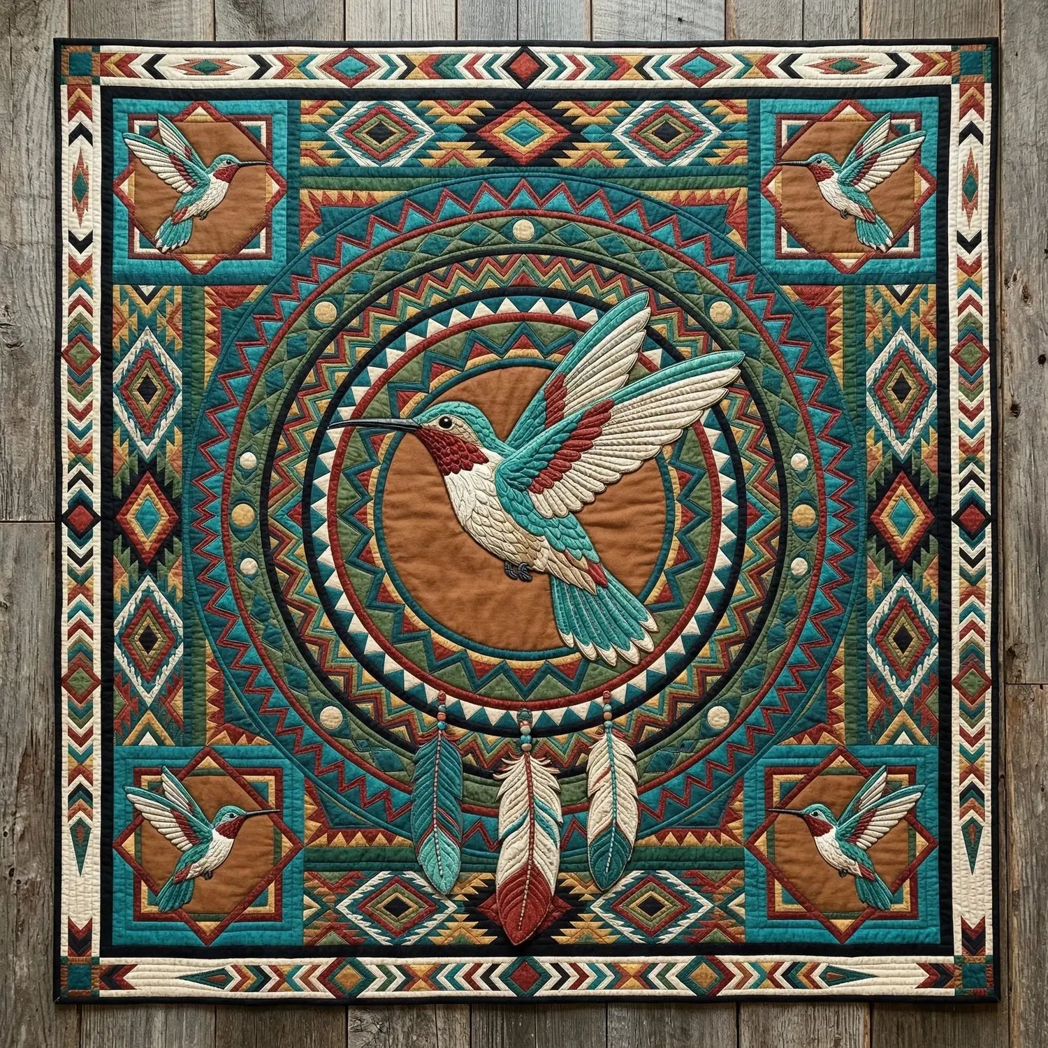 Tribal Hummingbird Quilt Blanket