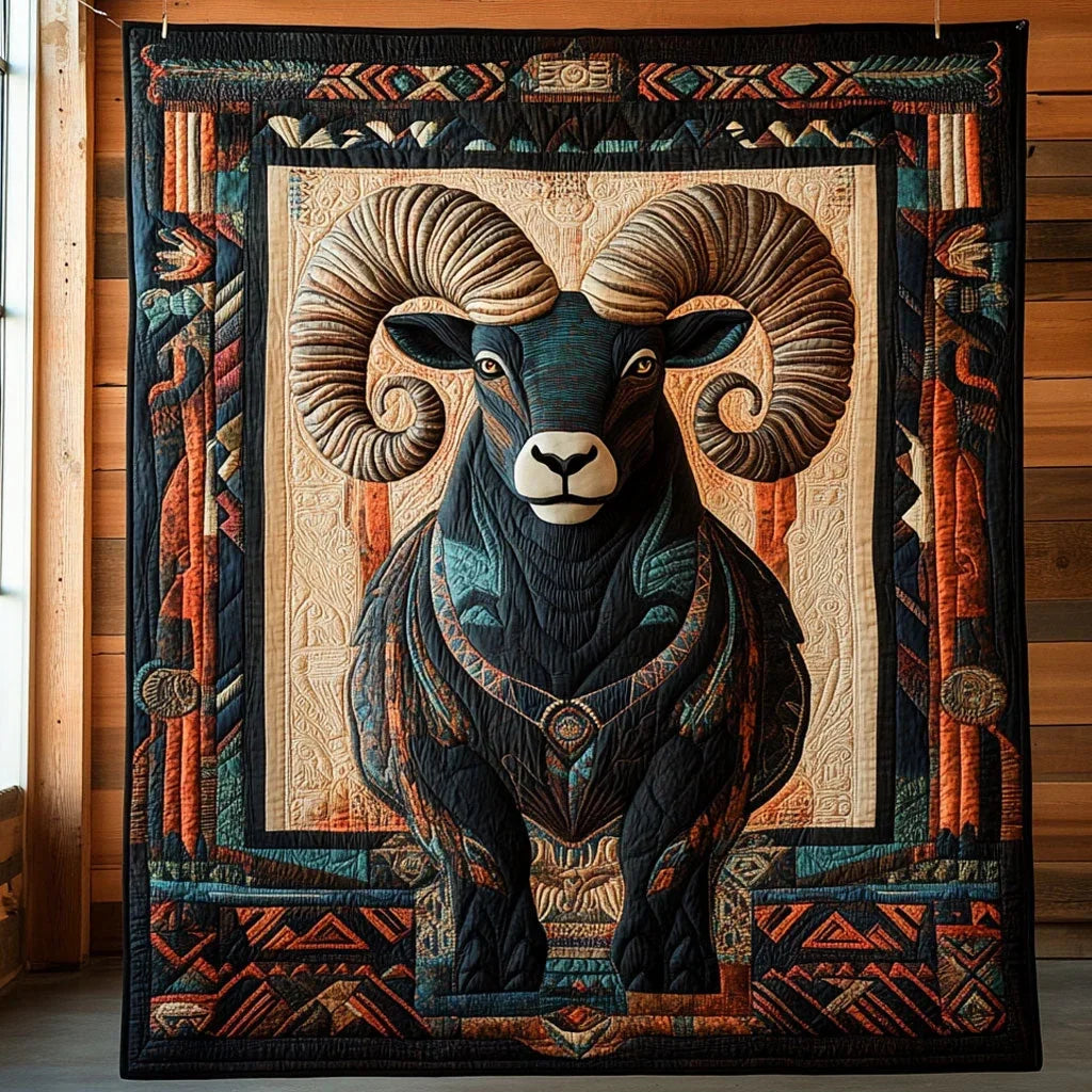 Tribal Ram Quilt Blanket