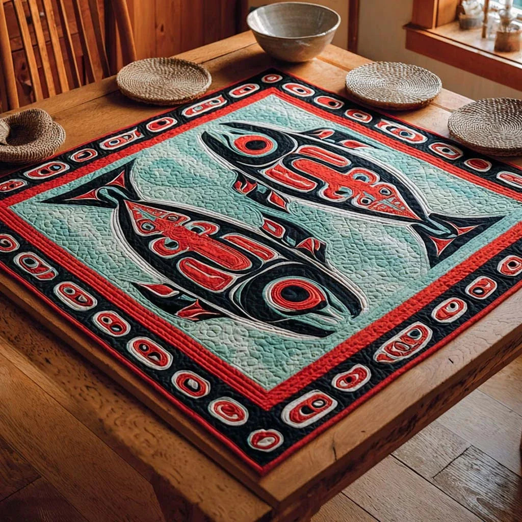 Tribal Salmon Spirit Quilted Table Topper