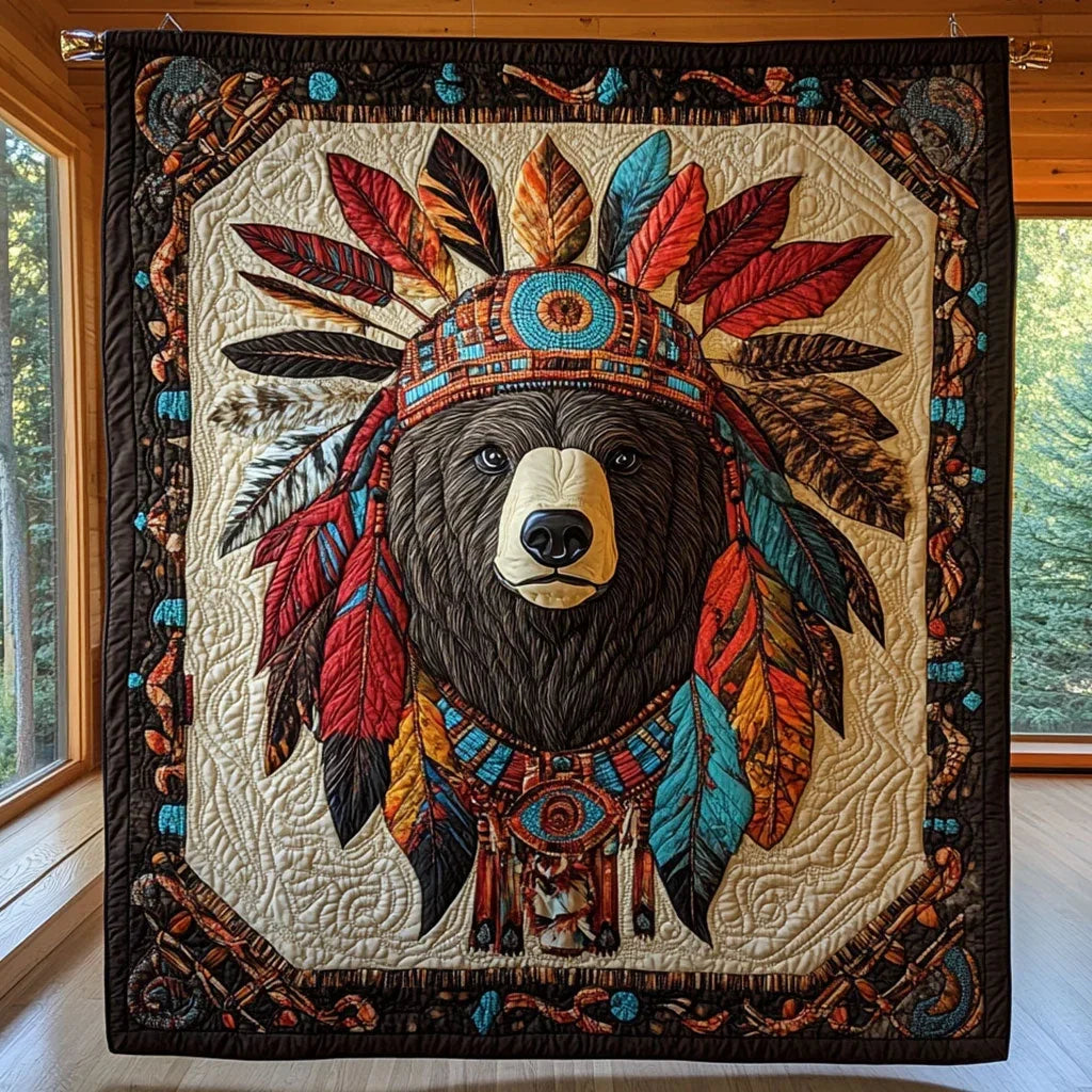 Tribal Spirit Bear Quilt Blanket