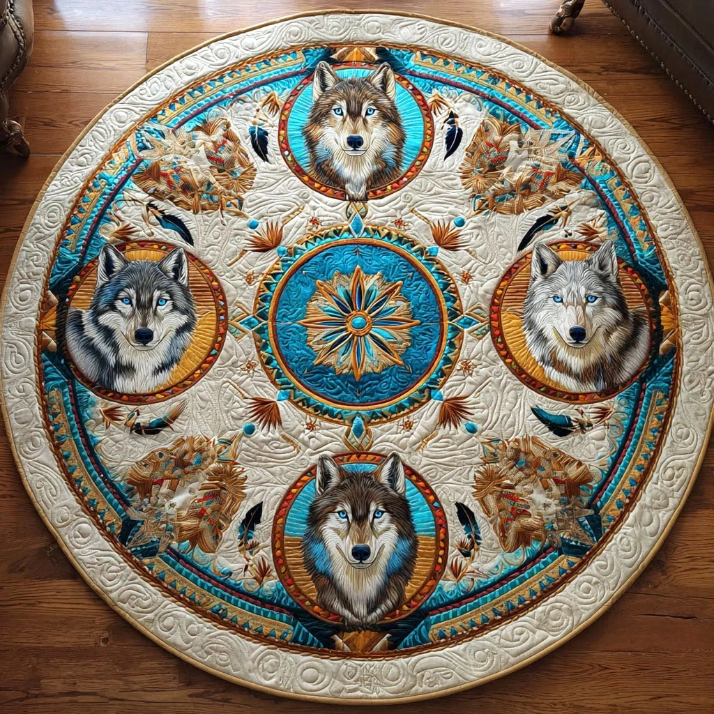 Tribal Wolves Quilted Round Mat