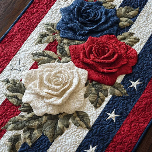 Tricolor Roses Quilted Table Runner