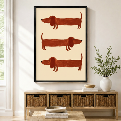 Retro Dachshund Trio Whimsical Canvas Wall Art