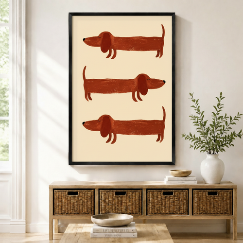 Retro Dachshund Trio Whimsical Canvas Wall Art