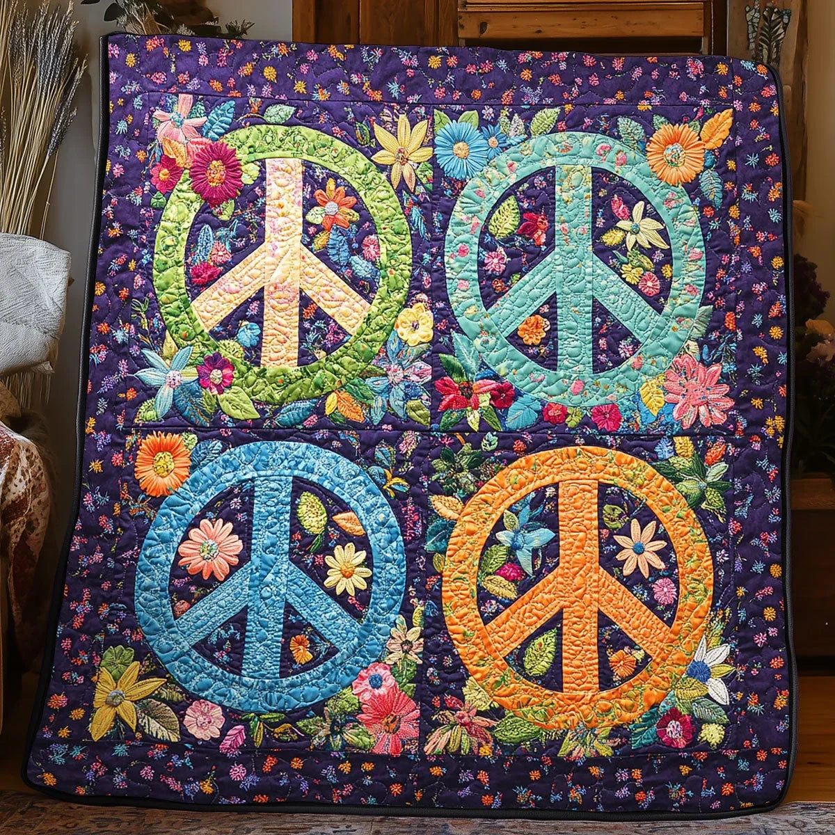Trippy Hippie Sign Quilt Blanket