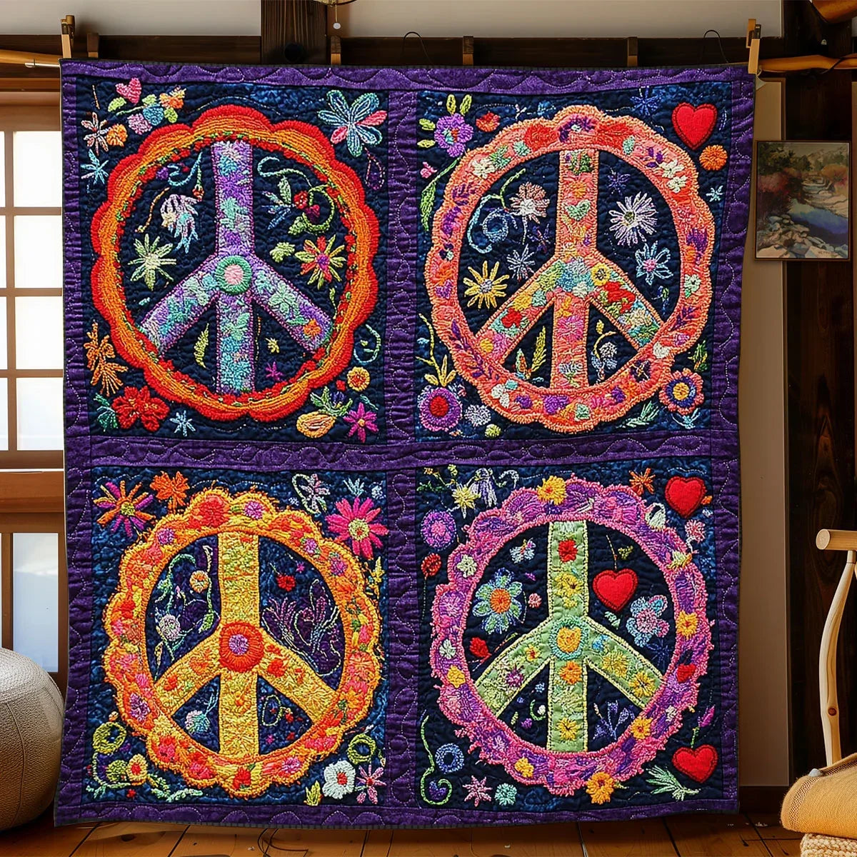 Trippy Hippie Sign Quilt Blanket