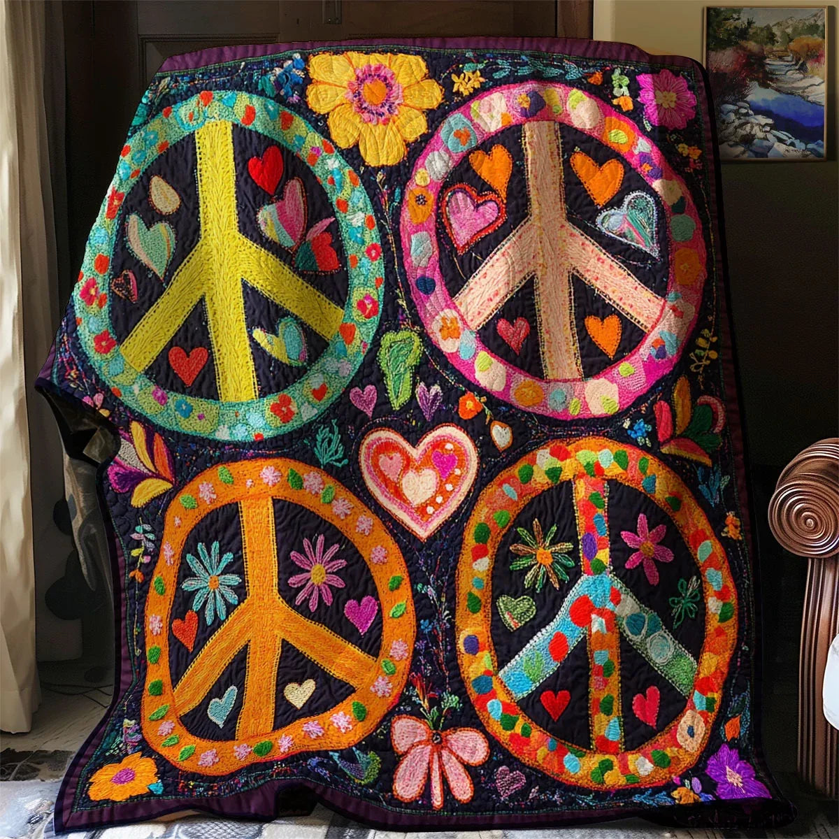 Trippy Hippie Sign Quilt Blanket