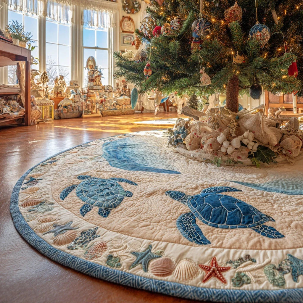 Tropical Current Turtle Christmas Quilted Tree Skirt