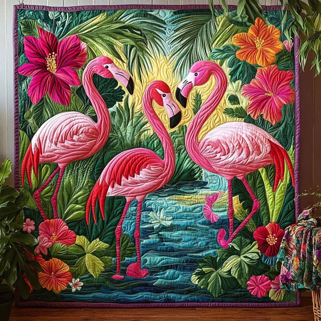 Tropical Flamingo Quilt Blanket