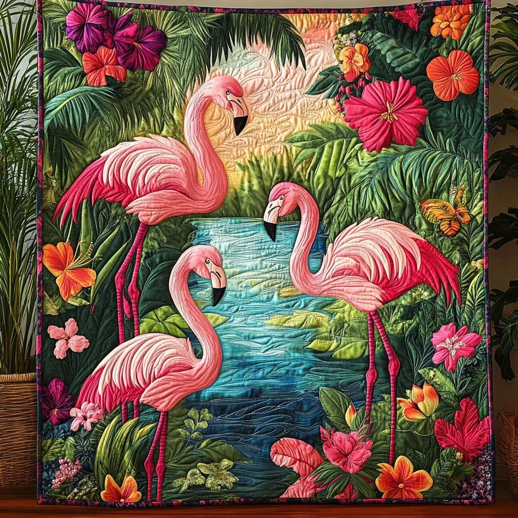 Tropical Flamingo Quilt Blanket