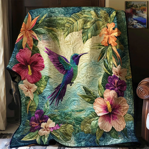 Tropical Hummingbird Garden Quilt Blanket