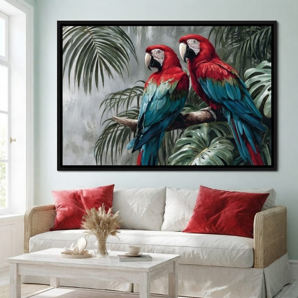 Tropical Macaw Duo Rainforest Canvas Wall Art