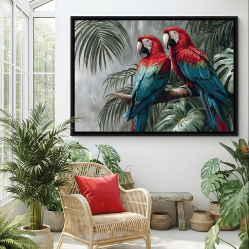 Tropical Macaw Duo Rainforest Canvas Wall Art