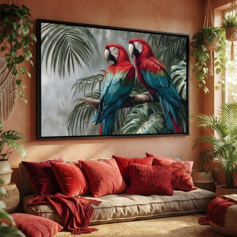 Tropical Macaw Duo Rainforest Canvas Wall Art
