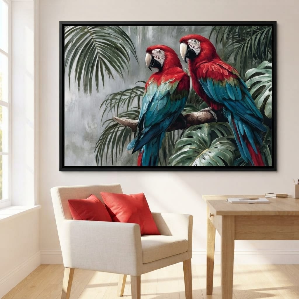 Tropical Macaw Duo Rainforest Canvas Wall Art