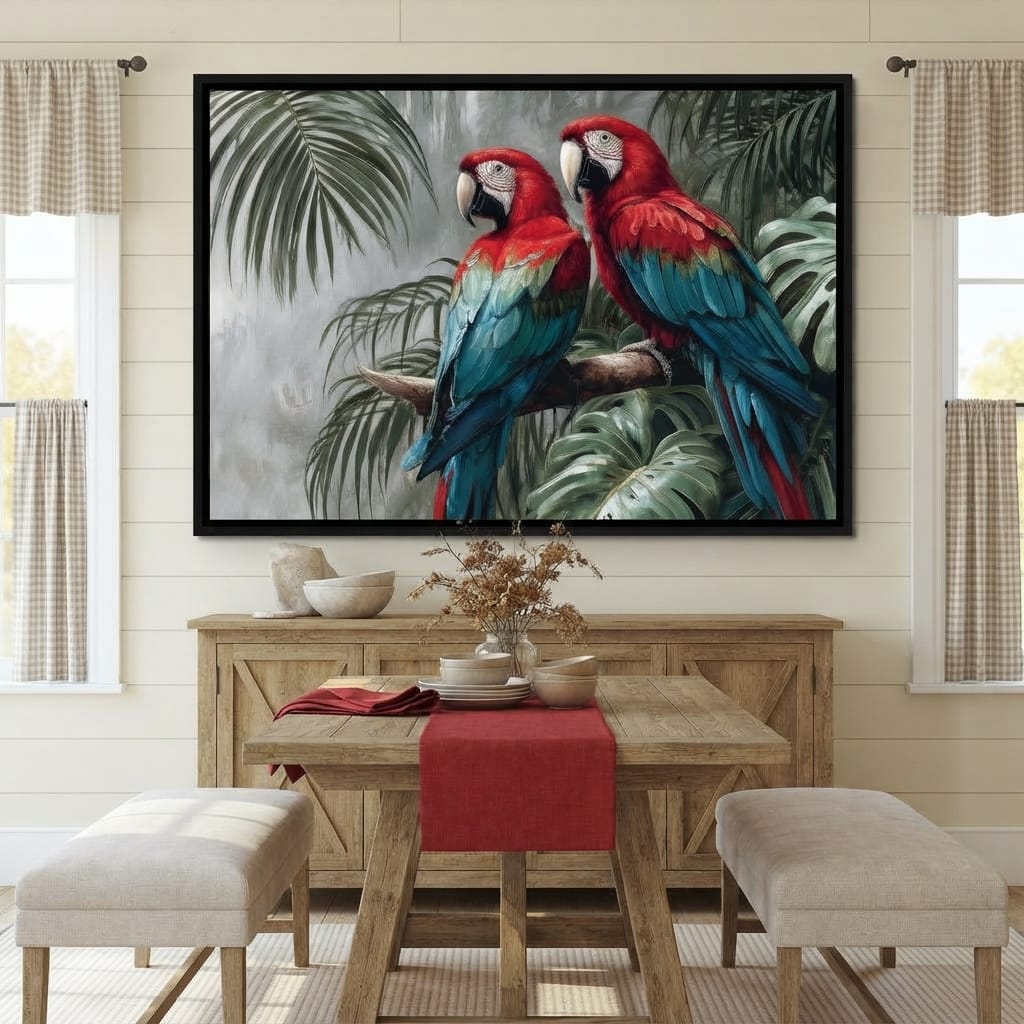 Tropical Macaw Duo Rainforest Canvas Wall Art