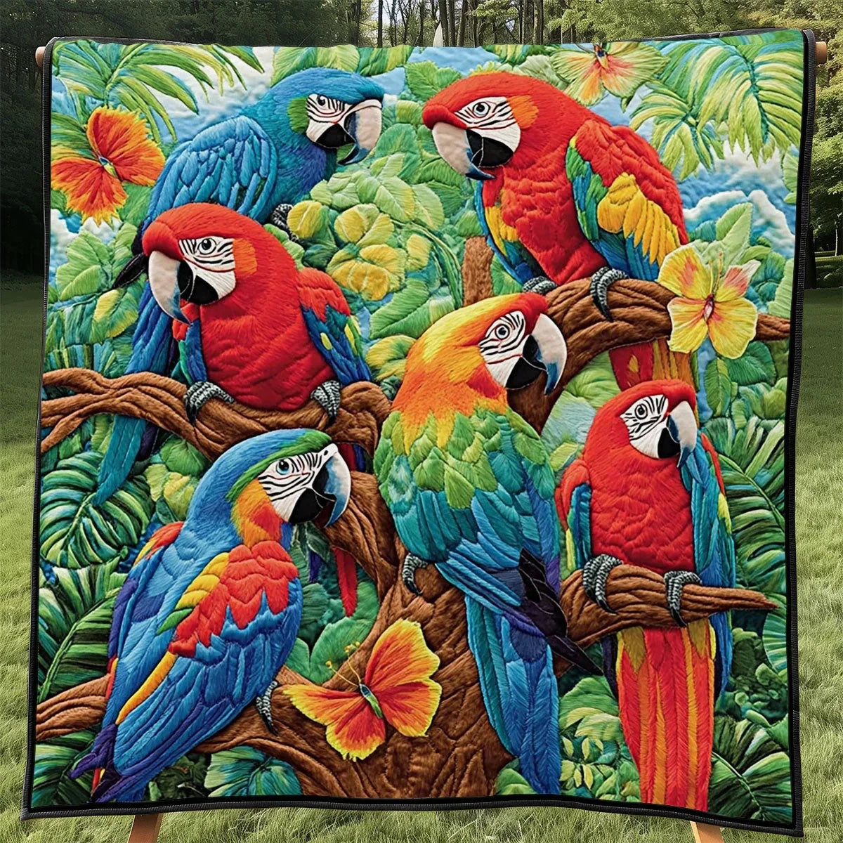 Tropical Macaw Party Quilt Blanket