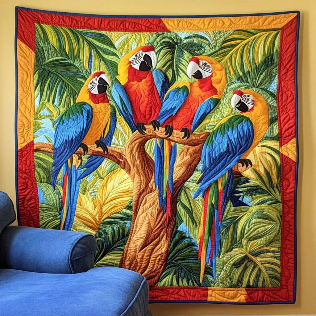 Tropical Macaw Party Quilt Blanket