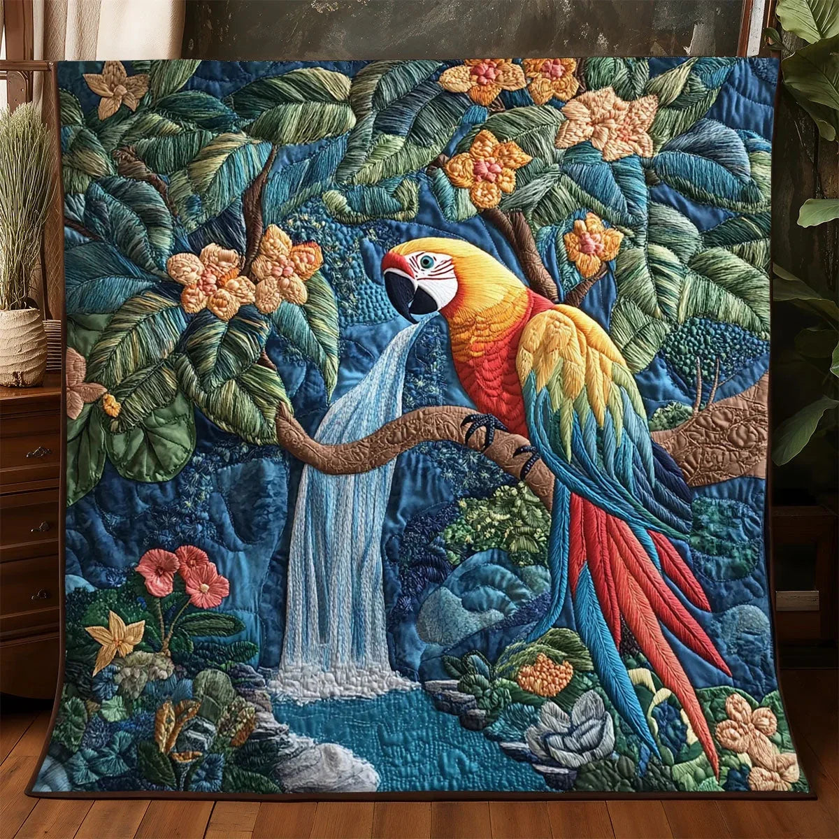 Tropical Macaw Quilt Blanket