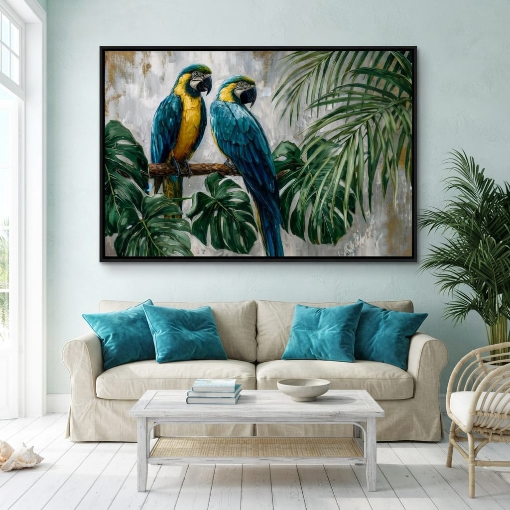 Tropical Parrot Pair Portrait Canvas Wall Art