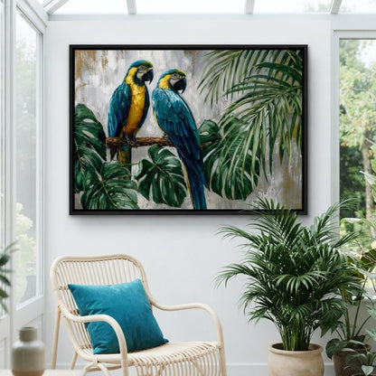 Tropical Parrot Pair Portrait Canvas Wall Art