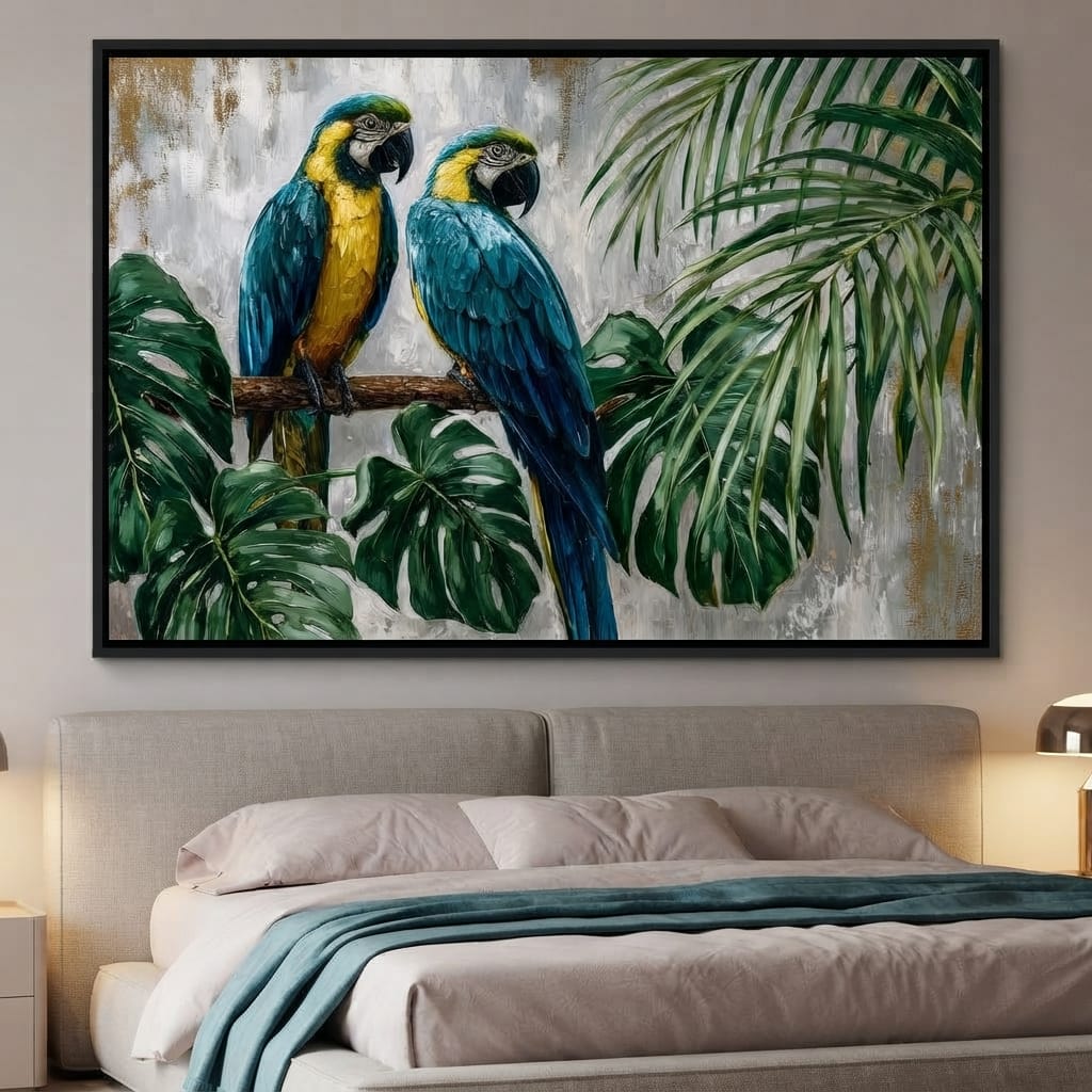 Tropical Parrot Pair Portrait Canvas Wall Art