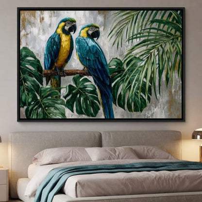 Tropical Parrot Pair Portrait Canvas Wall Art