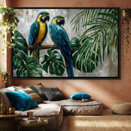 Tropical Parrot Pair Portrait Canvas Wall Art