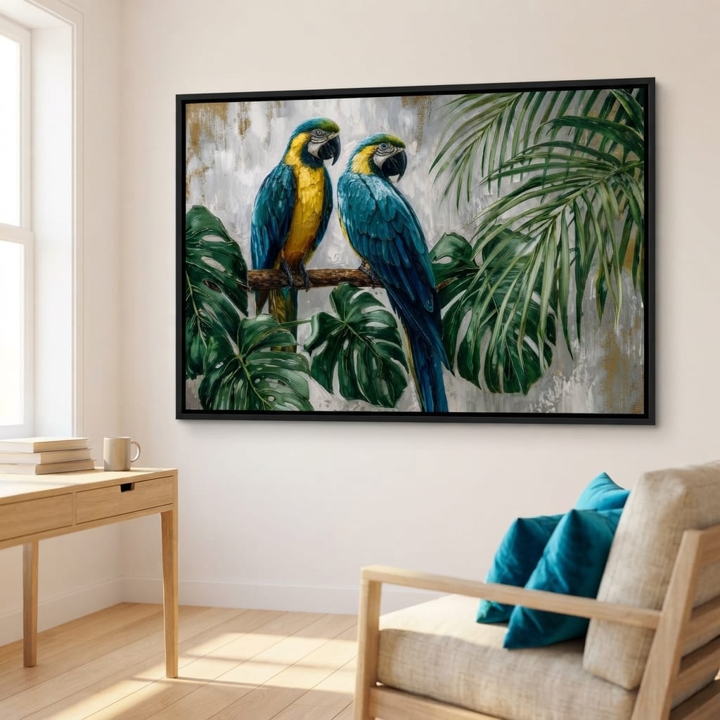 Tropical Parrot Pair Portrait Canvas Wall Art