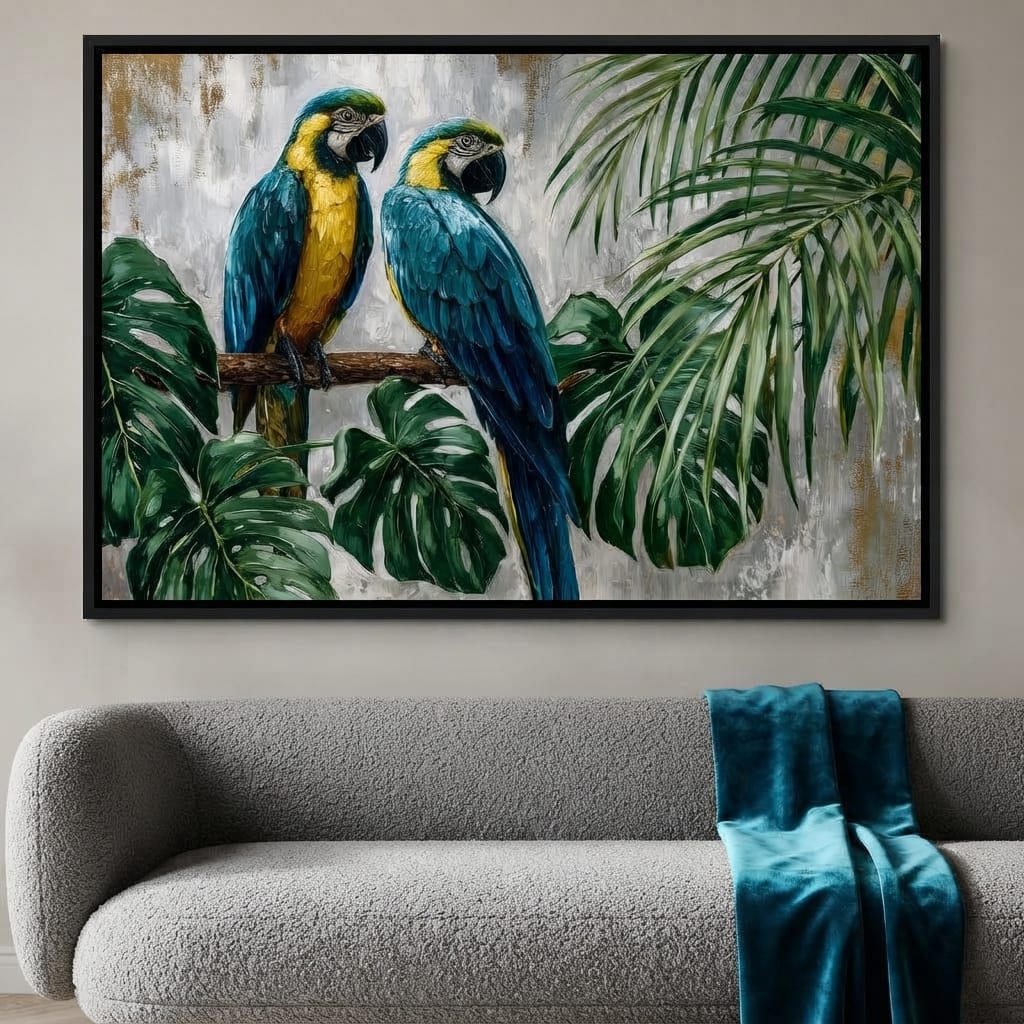 Tropical Parrot Pair Portrait Canvas Wall Art