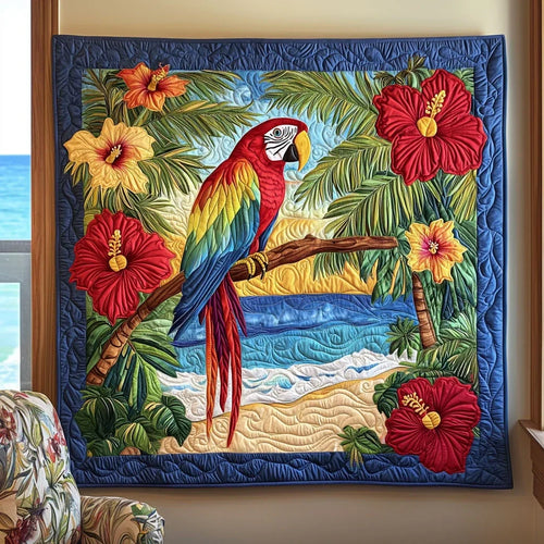 Tropical Scarlet Macaw Parrot Quilt Blanket
