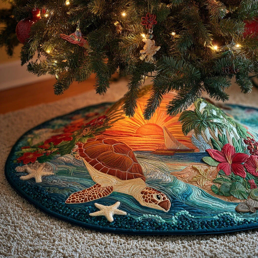 Tropical Sunset Christmas Quilted Tree Skirt