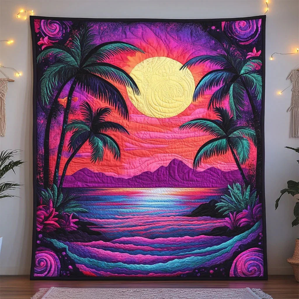 Tropical Surreal Sunset Quilt Blanket