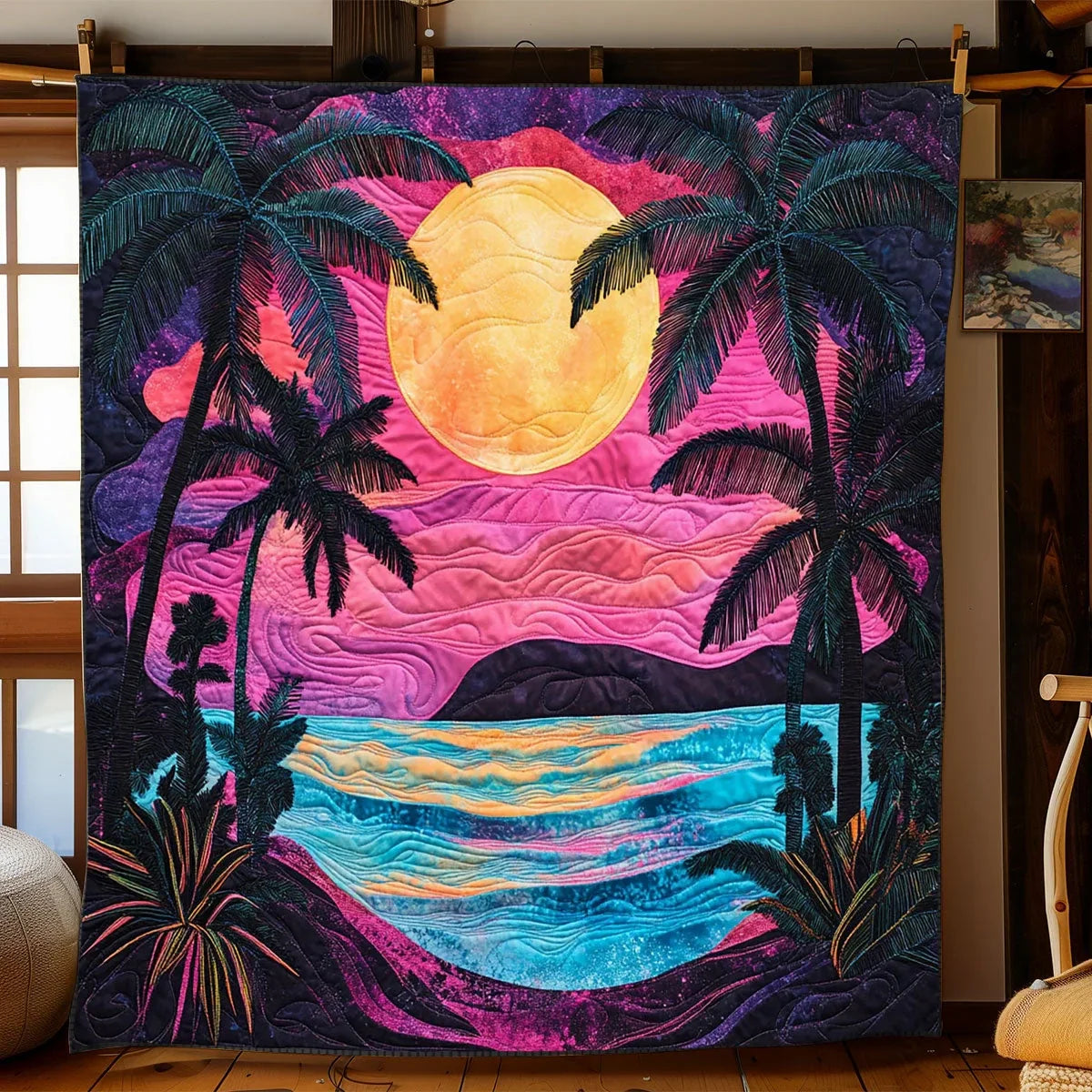 Tropical Surreal Sunset Quilt Blanket