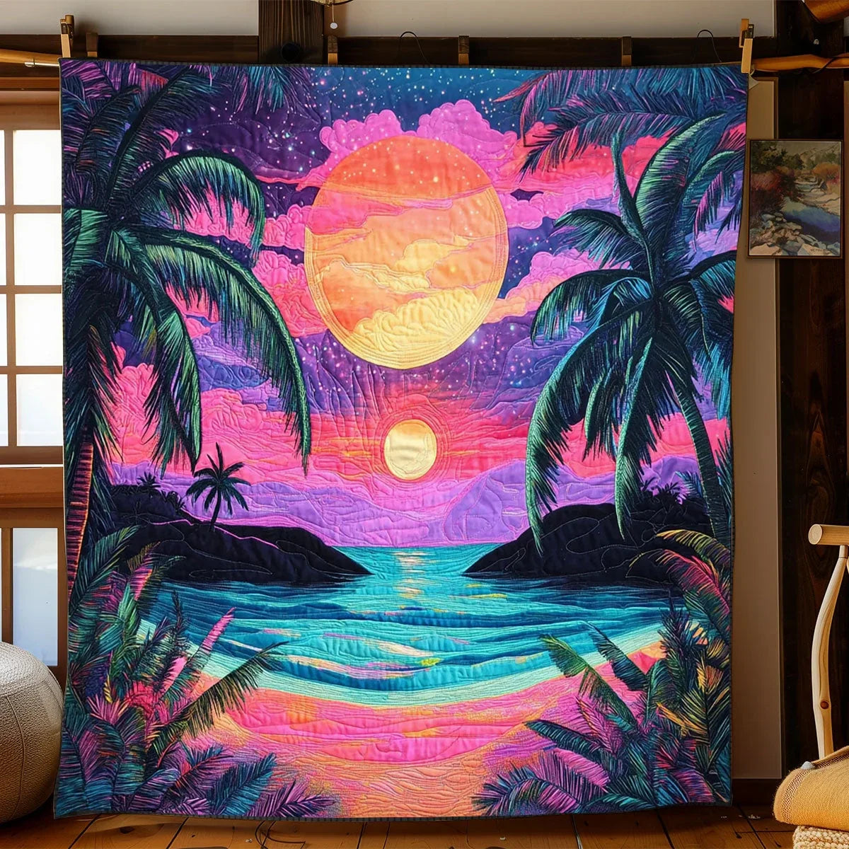 Tropical Surreal Sunset Quilt Blanket