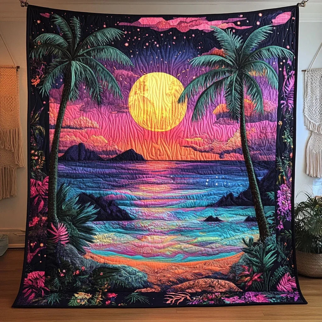 Tropical Surreal Sunset Quilt Blanket
