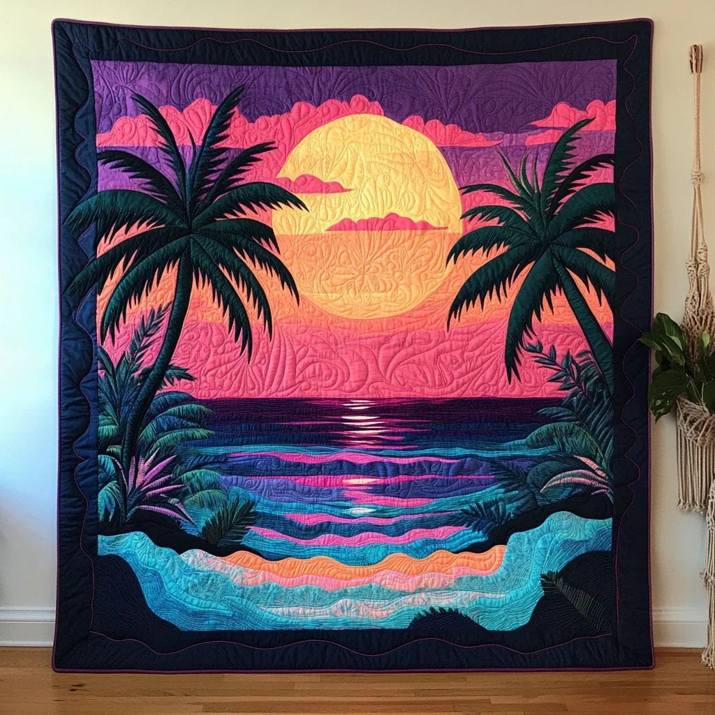 Tropical Surreal Sunset Quilt Blanket