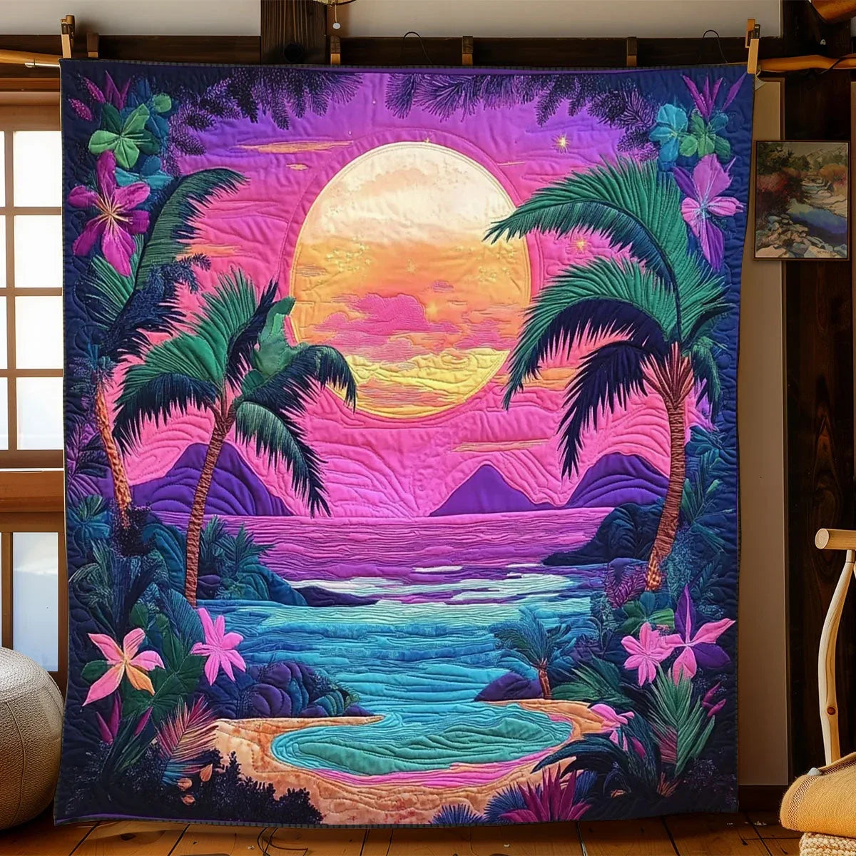 Tropical Surreal Sunset Quilt Blanket