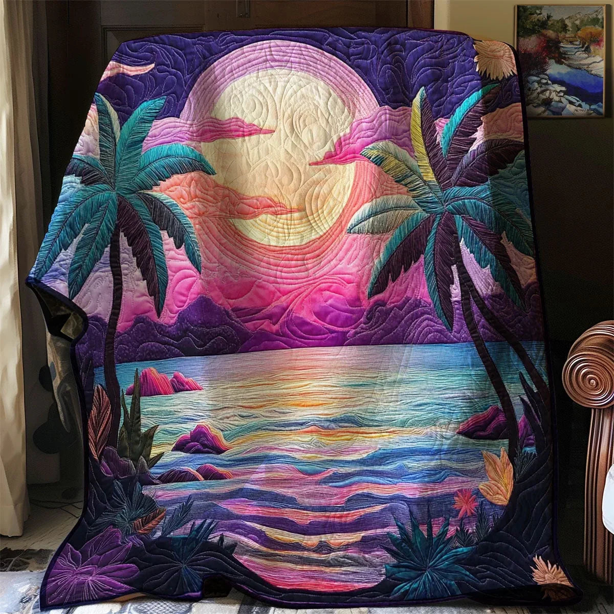 Tropical Surreal Sunset Quilt Blanket