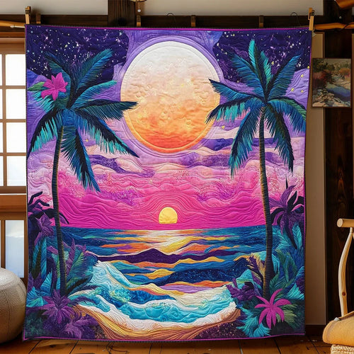 Tropical Surreal Sunset Quilt Blanket