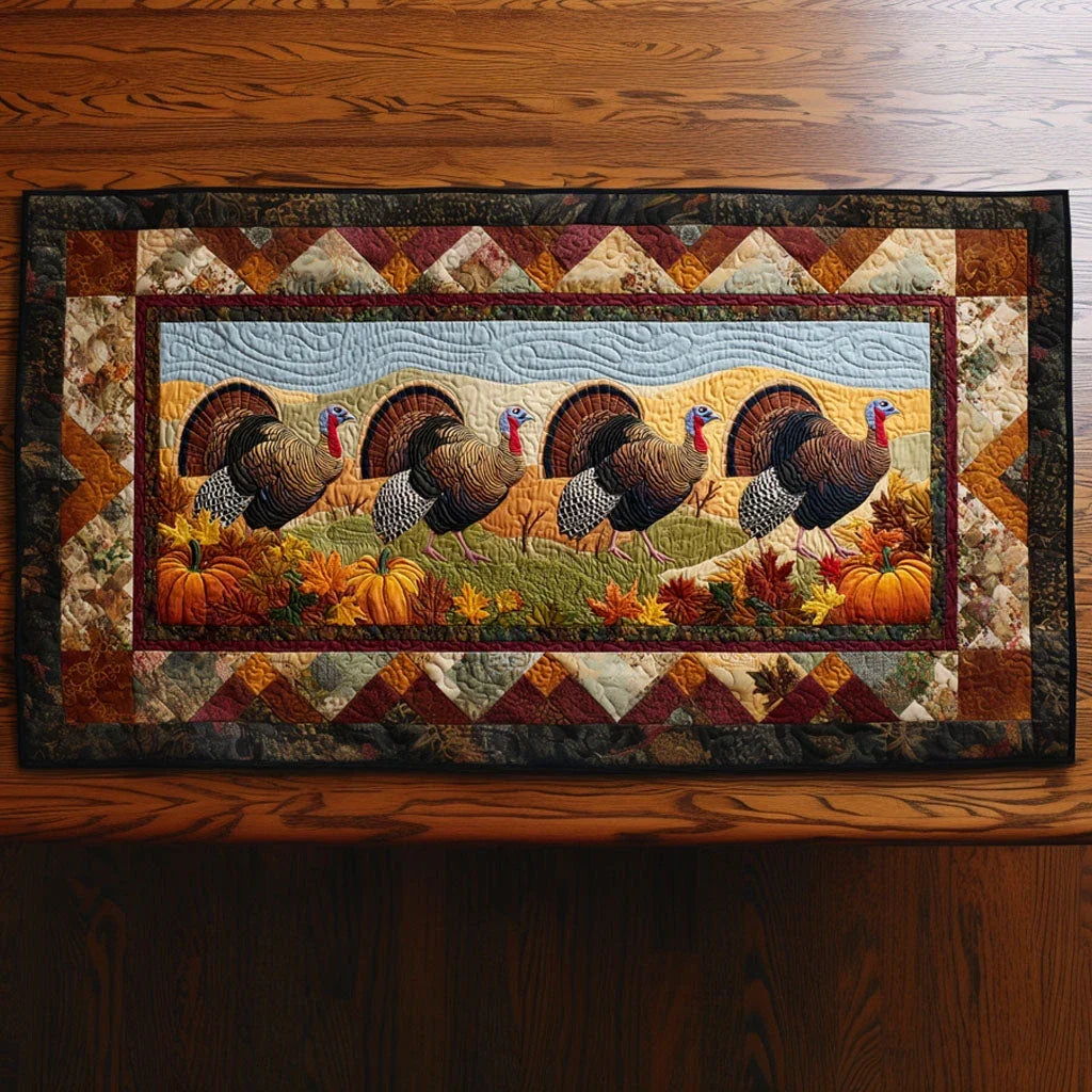 Turkey Parade Quilted Table Runner