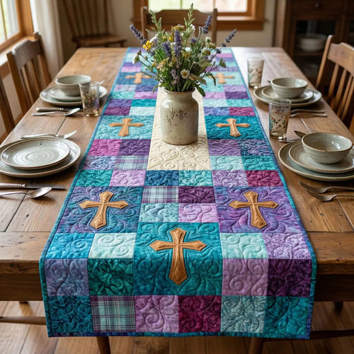 Turquoise Cross Quilted Table Runner