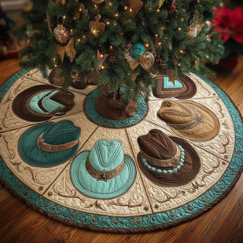 Turquoise Ranch Christmas Quilted Tree Skirt