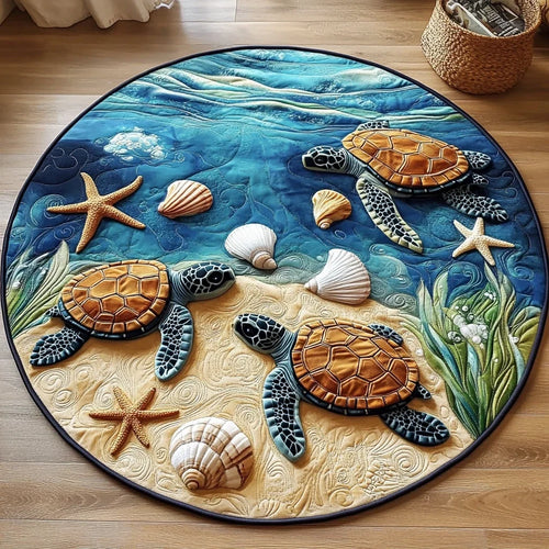 Turtle Coral Garden Quilted Round Mat