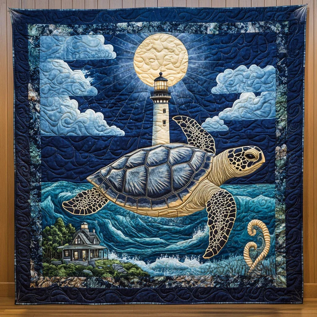 Turtle In The Moonlit Night Quilt Blanket