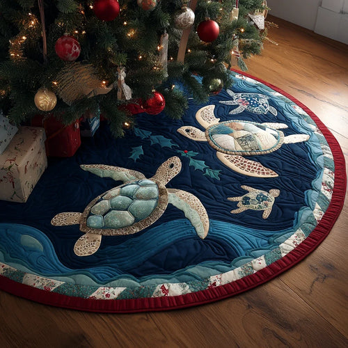 Turtle Journey Christmas Quilted Tree Skirt